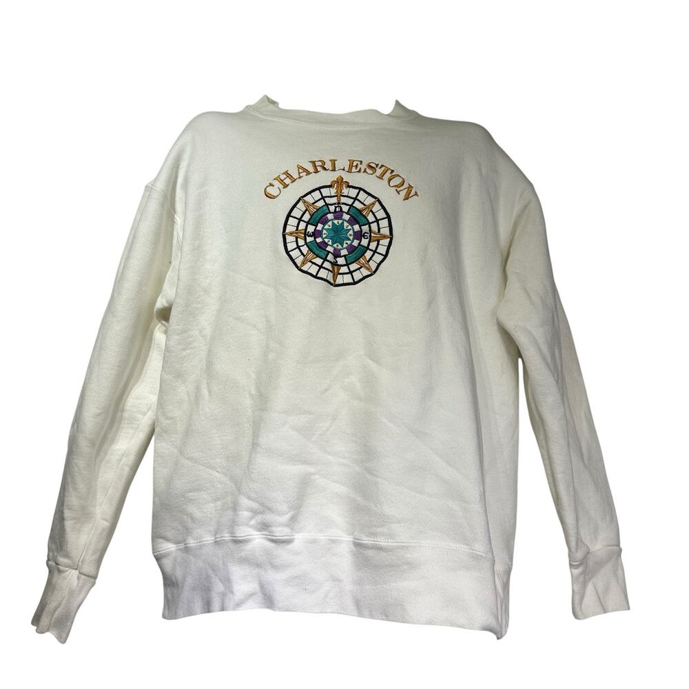 Vintage Charleston Embroidered Sundial Pullover Sweatshirt Size L